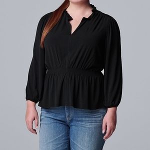 Simply Vera Wang Ruffle Neck Peplum Top Plus